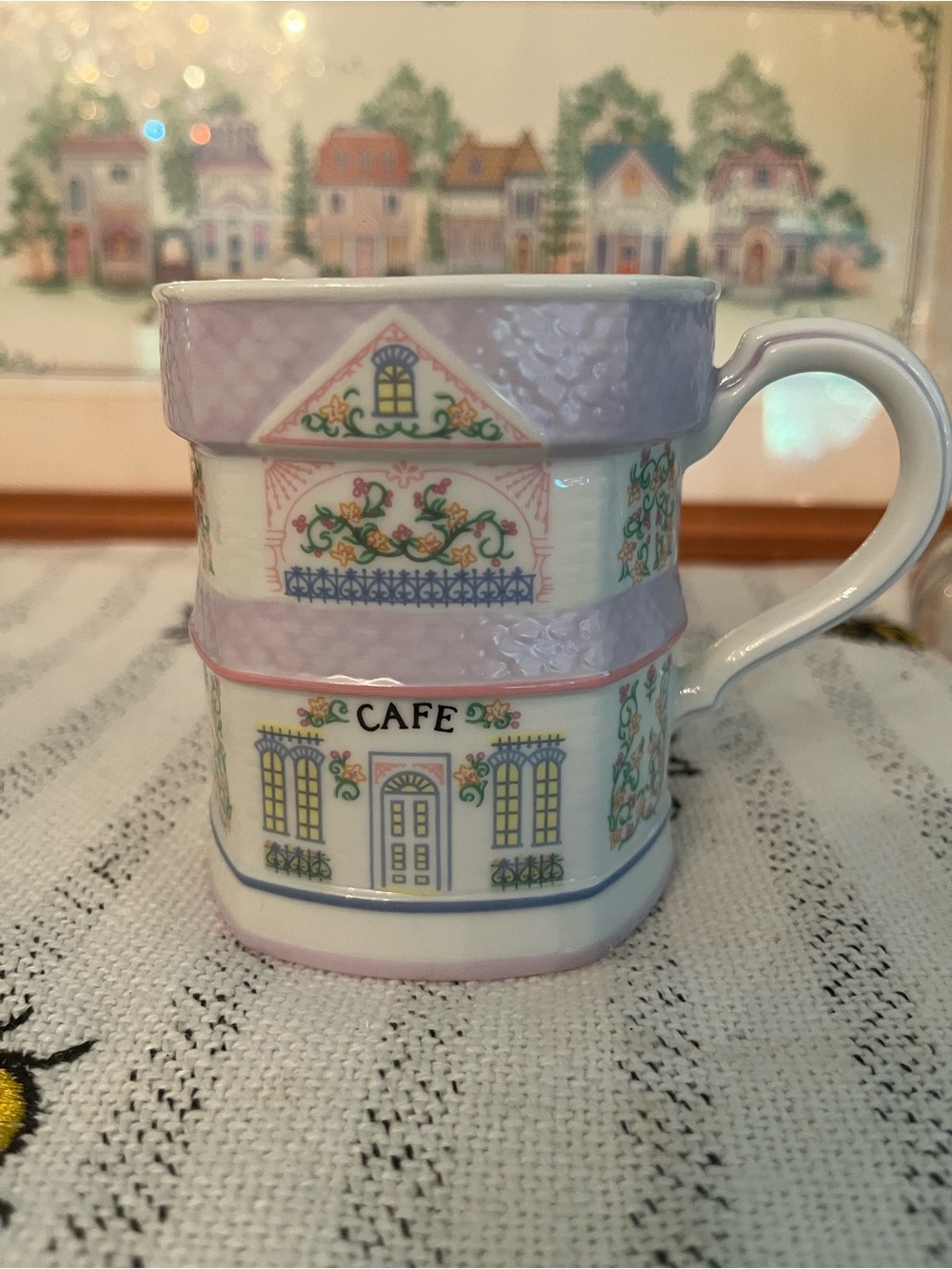 LENOX Village Cafe Decorative Porcelain Mug in Lavender, Vintage 1990s